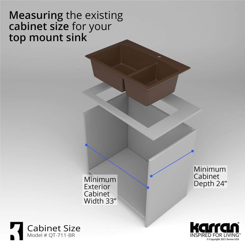 Brown Quartz Double Bowl Kitchen Sink with Rear Drain