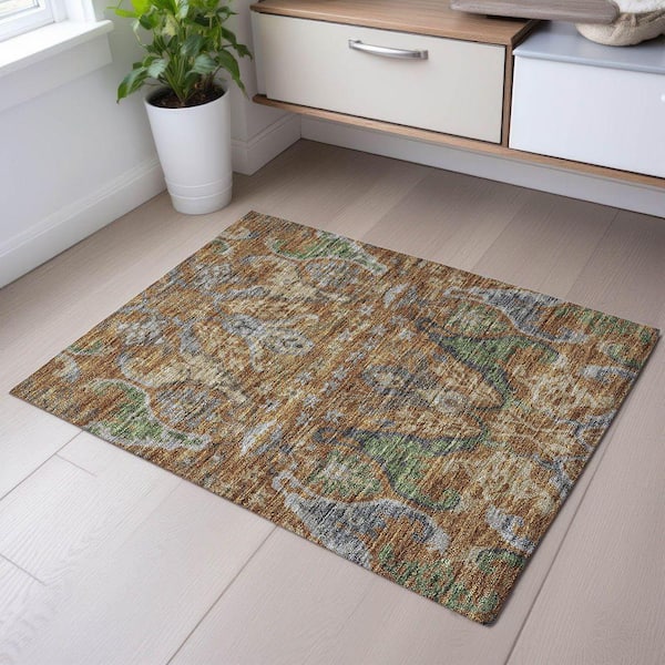 Mayfield Premium Machine Washable Abstract AMF1153 Copper 2 ft. x 3 ft. Area Rug