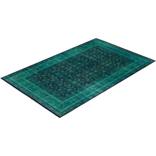 Overdyed Blue 10 ft. x 16 ft. Solid Wool Indoor Area Rug