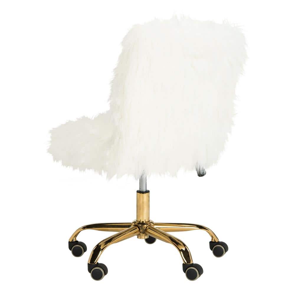 26'' White and Gold Faux Sheepskin Transitional Swivel Task Chair