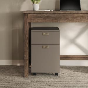 Rolling File Cabinet - 2-Drawer with Deep Drawer Storage, Gray, Painted Wood, 14.7 in. Pedestal File Cabinet