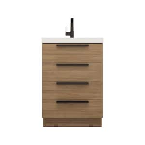 Carla 24 in. W x 20 in. D x 35 in. H Single Sink Freestanding Bath Vanity in Dark French Oak with White Acrylic Top