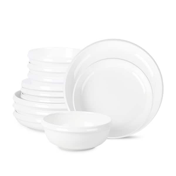 STONE LAIN Verso 12-Piece White Porcelain Dinnerware Set (Service for 4)