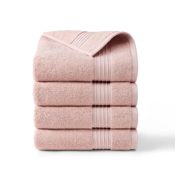 Solid Dobby Border Cotton 20 in. x 30 in. Blush Hand Towel Set 4-Pack