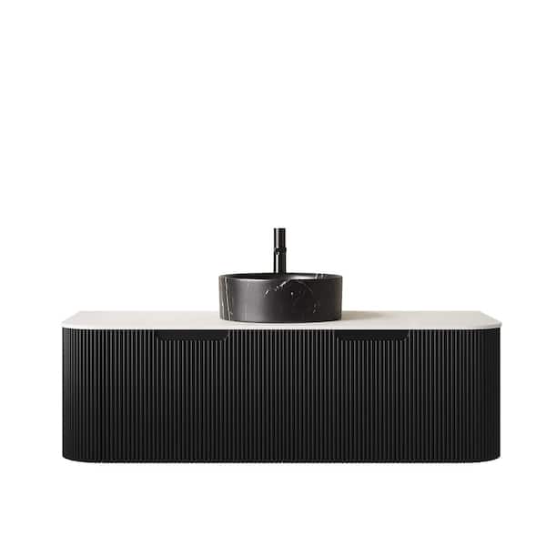 TCYO 48 in. Wall-Mounted Black Bath Vanity with Carrara White Sintered ...