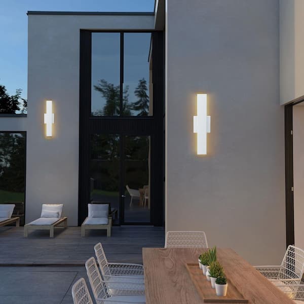 15.94 in. White Outdoor LED Wall Lights Sconce for Yard，Porches (2-Pack)