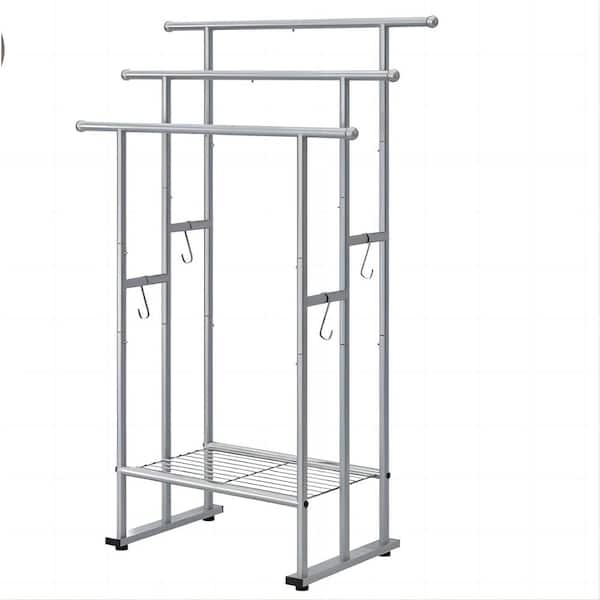 3-Tier Standing Towel Rack, 40 in. Drying Rack with Rack, Freestanding Metal Towel Rack, Smooth Silver