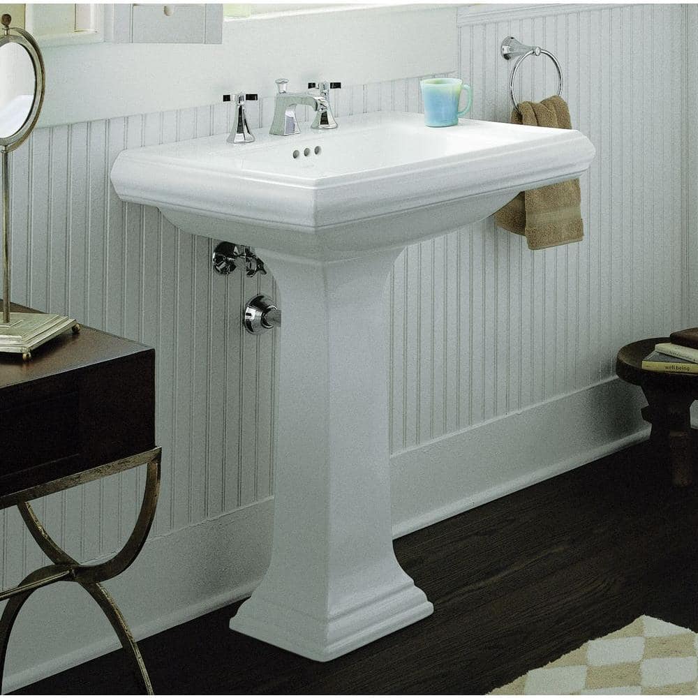 kohler memoirs classic ceramic pedestal bathroom sink in white with  overflow drain k-2258-8-0 - the home depot