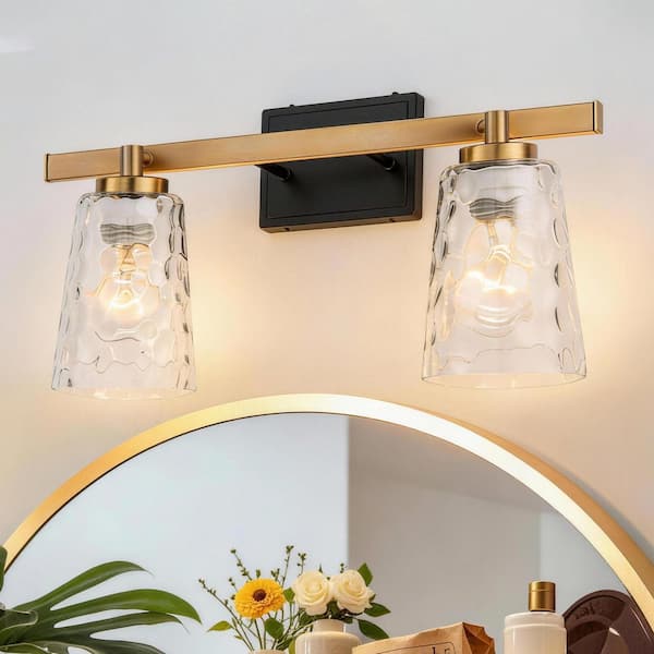 Radiance 15 in. 2-Light Gold Vanity Light with Clear Honeycomb Glass Shades