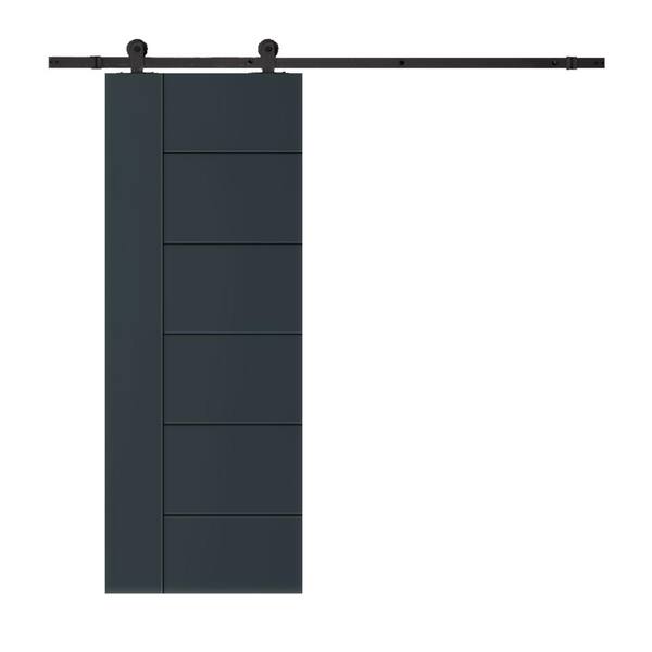 CALHOME Modern Classic 24 in. x 84 in. Charcoal Gray Stained Composite MDF Paneled Sliding Barn Door with Hardware Kit