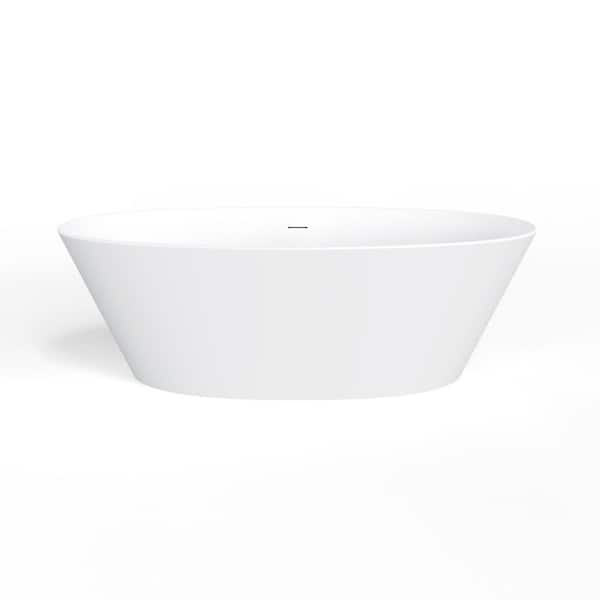 66.90 in. x 33.50 in. Soaking Freestanding Bathtub with Center Drain in Matte White Solid Surface