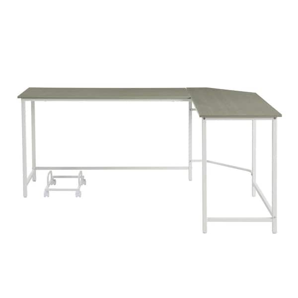HomeRoots 66 in. L Shape Gray and White Manufactured Wood Computer Desk