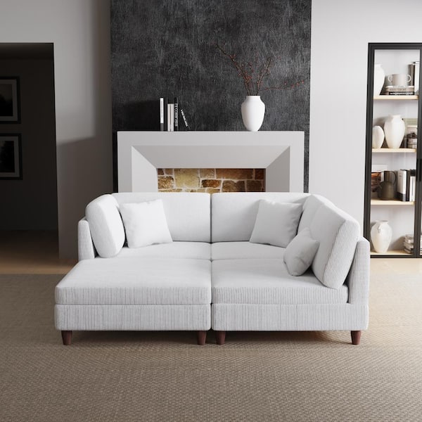 120.5 in. Straight Arm 4-Piece Corduroy Upholstered L-Shaped Sectional Sofa in Beige