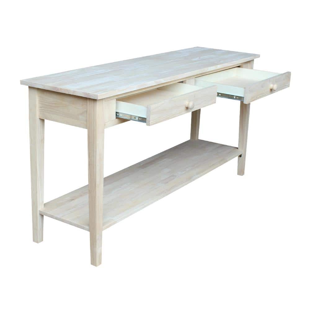 Spencer Extended Length Unfinished Light Brown Solid Wood Console Table with Storage