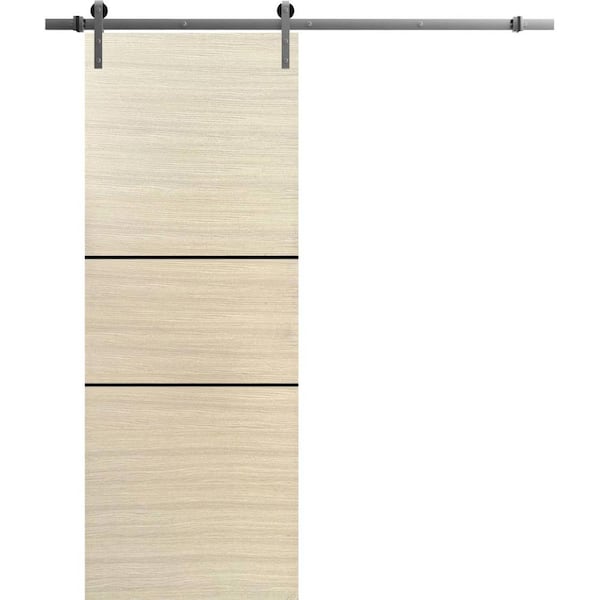 30 in. x 96 in. 1 Panel Natural Veneer Solid Wood with Honeycomb Sliding Barn Door with Hardware Kit