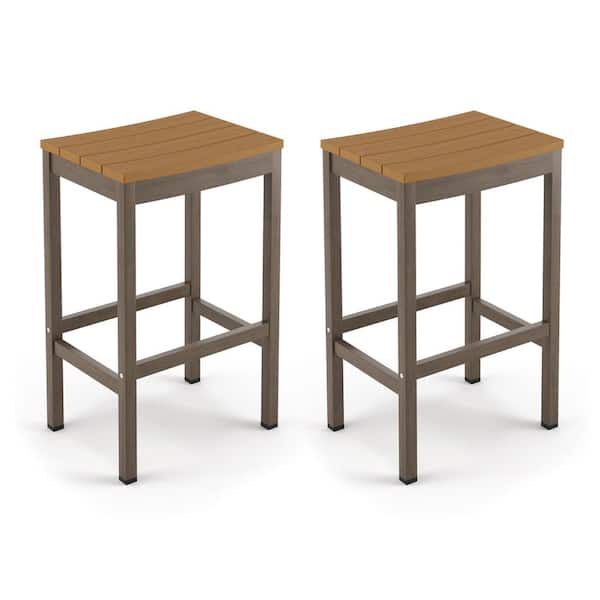LUE BONA Humphrey 26 in. 2-Piece Brown Aluminum Plastic Backless Outdoor Bar Stools