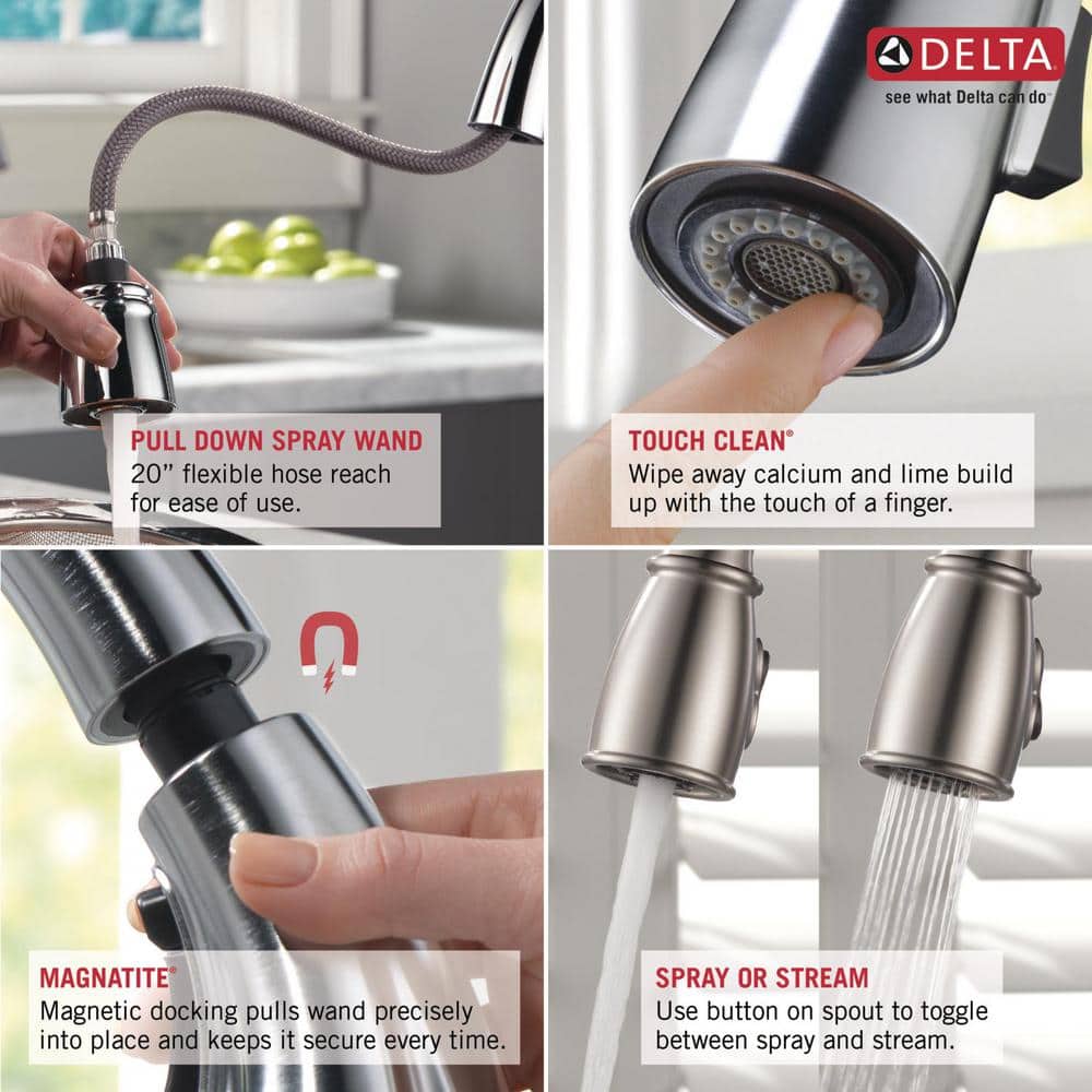 Leland Brushed Stainless Steel Pull-Down Kitchen Faucet with Soap Dispenser