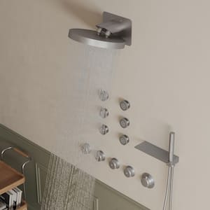 15-Spray Patterns 12.6 in. Dual Shower Head Wall Mount Fixed Shower Head in Brushed Nickel (Valve Included)