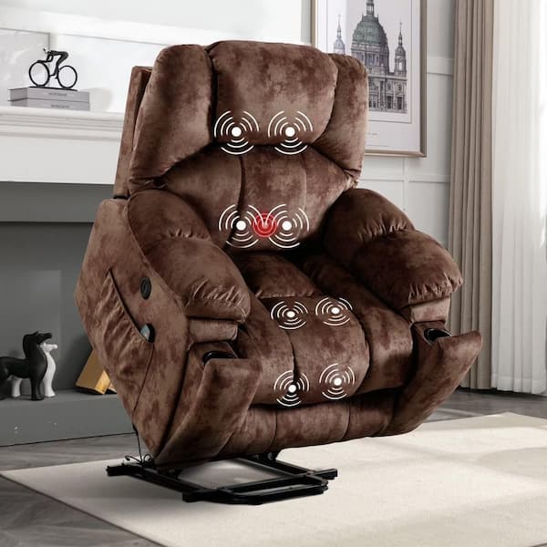 40.6 in. W Brown Short Plush Power Lift Recliner Overstuffed Chair with Massage and Heating