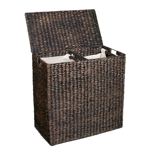 BirdRock Home Espresso Double Laundry Hamper with Lid and Divided Interior