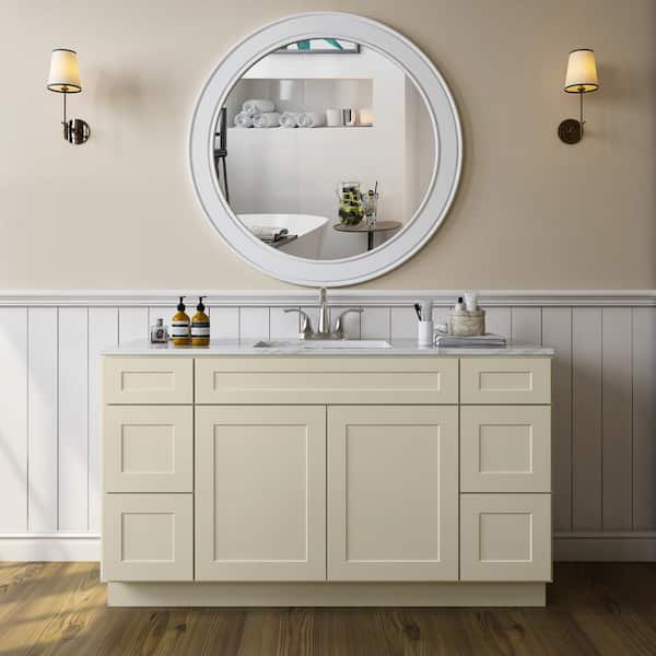 60 in.W X 21 in.D X 34.5 in.H Bath Vanity Cabinet without Top in Shaker Antique White