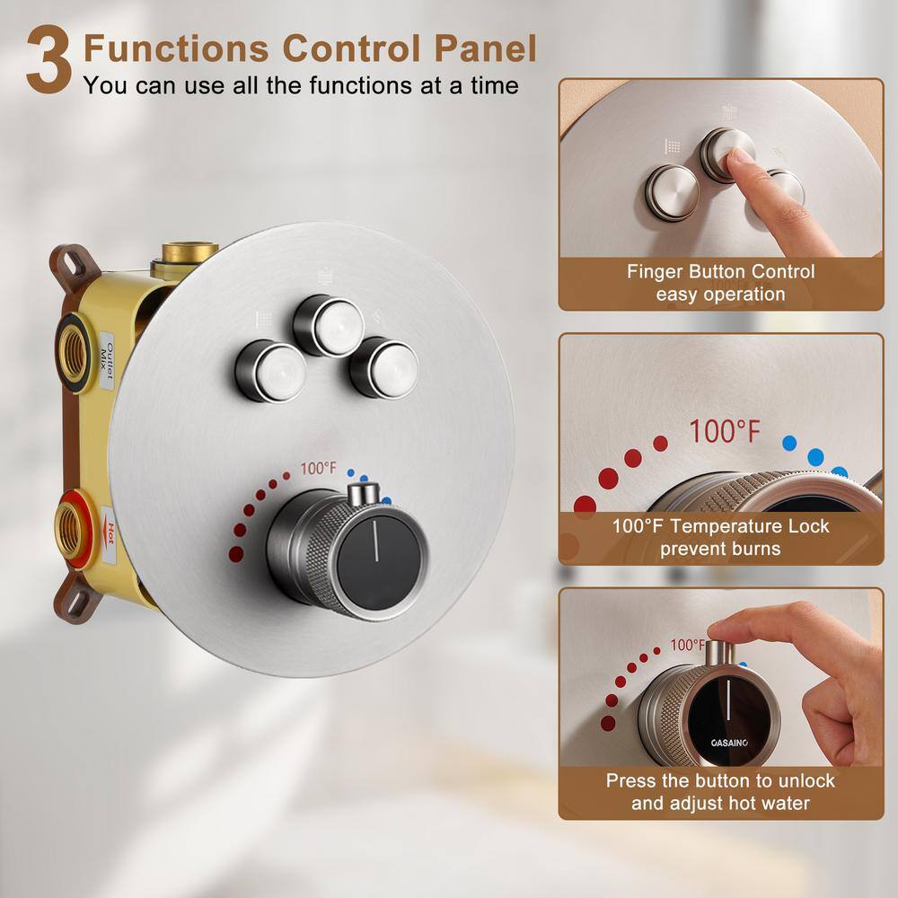 Brushed Nickel Thermostatic Rain Shower System with Digital Display