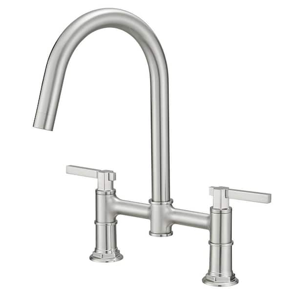 Double Handle Bridge Kitchen Faucet in Brushed Nickel