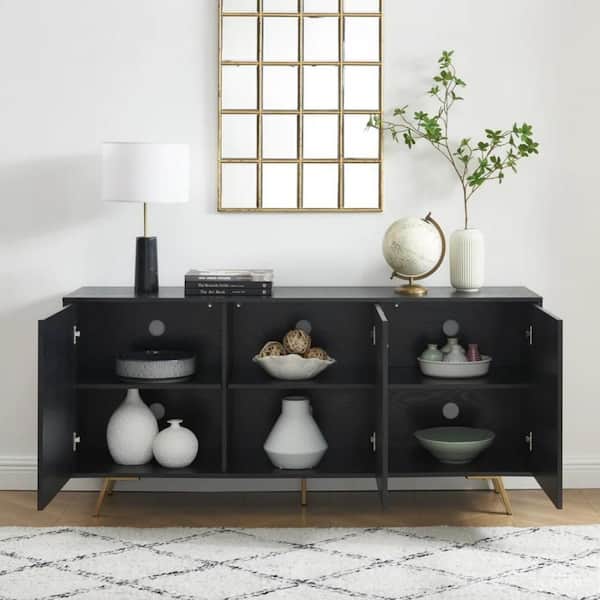 Edwin's Choice Jaagruti Black Wood 63.1 in. Sideboard with 3-Doors