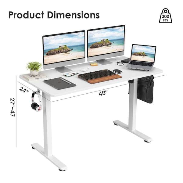 48 in. White Adjustable Height Standing Desk Memory Computer Home