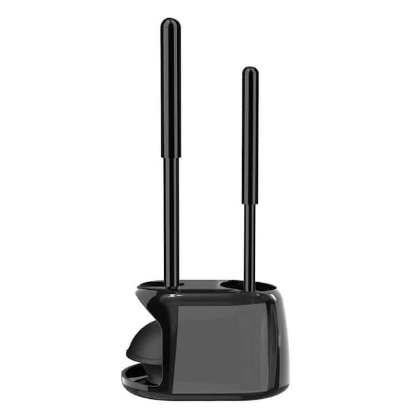 Toilet Brush and Holder Set with Plunger, Semi-Hidden Bathroom Cleaning Set for Deep Cleaning, Black, 1 Set