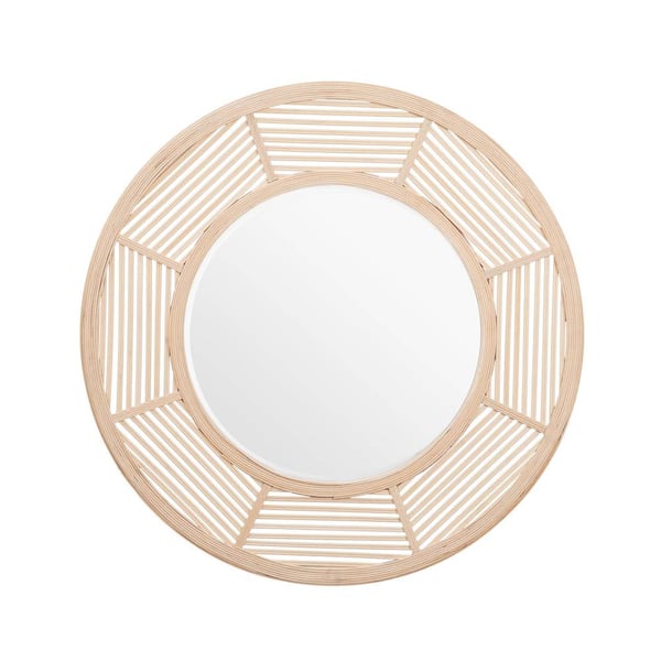 Unbranded Geometric 34.75 in. H x 34.75 in. W Round Bamboo Framed Wall Mirror