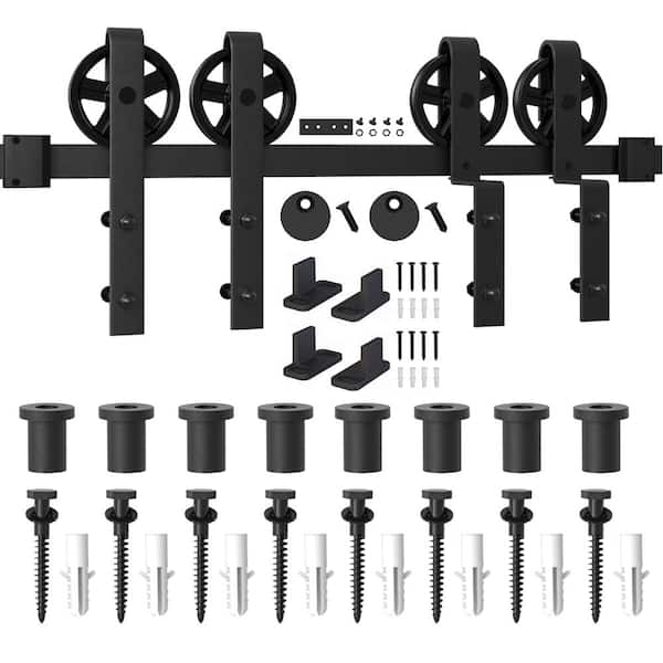 WINSOON 11 ft./132 in. Single Track Bypass Barn Door Hardware Double Doors Kit, Heavy-Duty Sliding 1 Track Big Wheel Roller