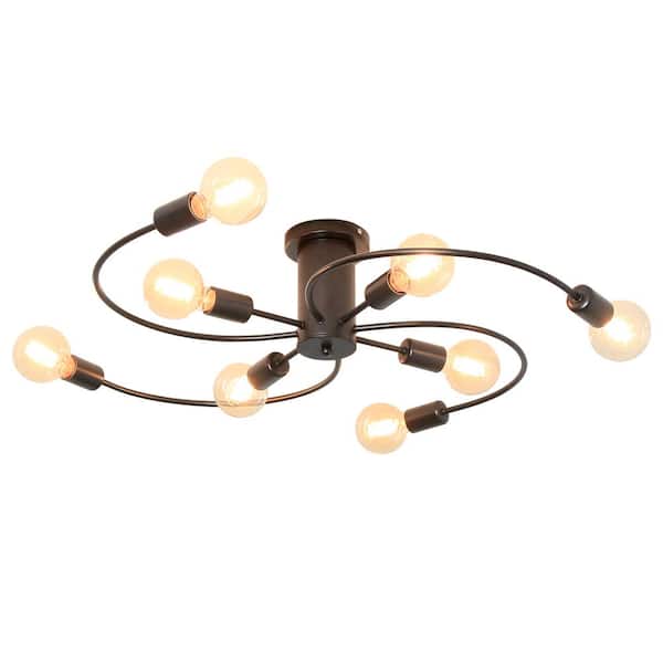 UMEILUCE 31.4 in. 8-Light Farmhouse Firework Black Flush Mount for Living Room Bedroom