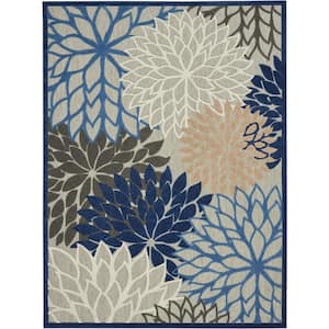 Aloha Blue/Multicolor 10 ft. x 13 ft. Floral Modern Indoor/Outdoor Patio Area Rug