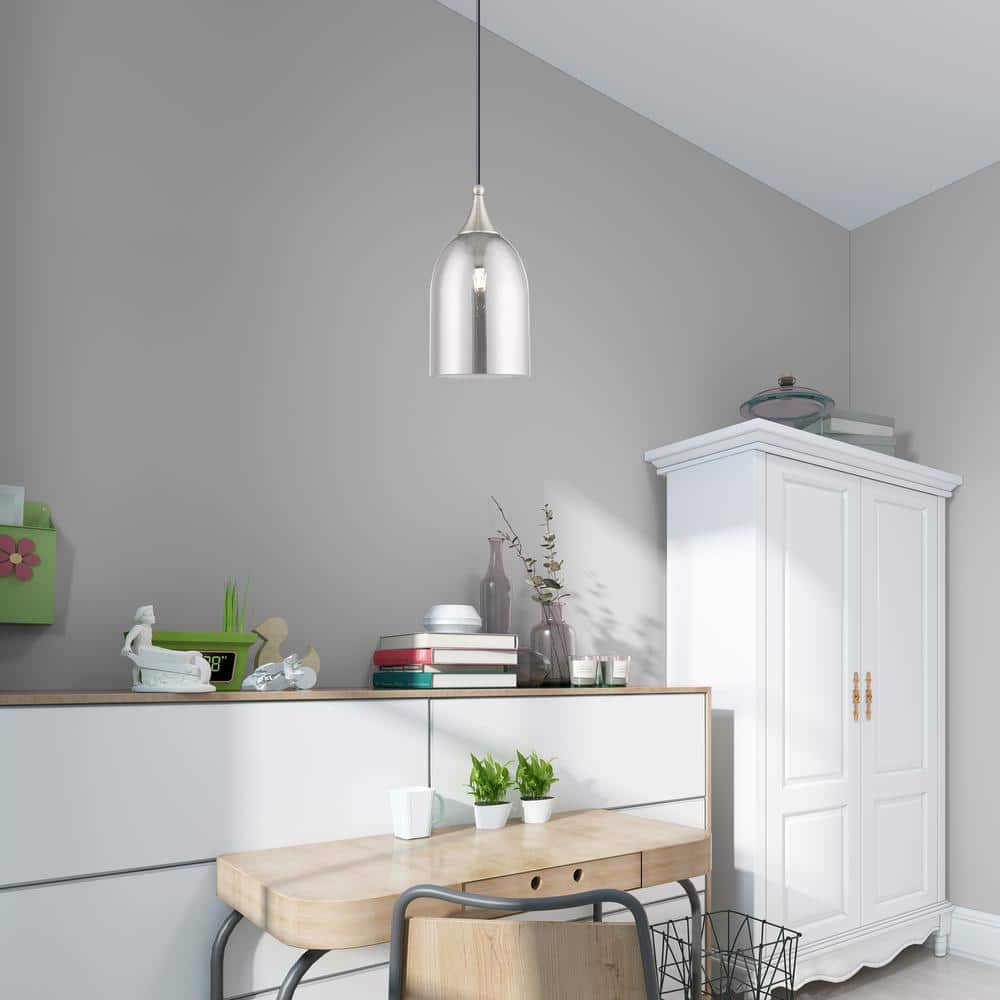 Brushed Nickel Mini Pendant with Smoke Glass Shade