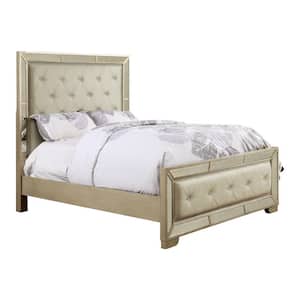 Sunlit Gold Mirrored Wood Frame King Tufted Panel Bed