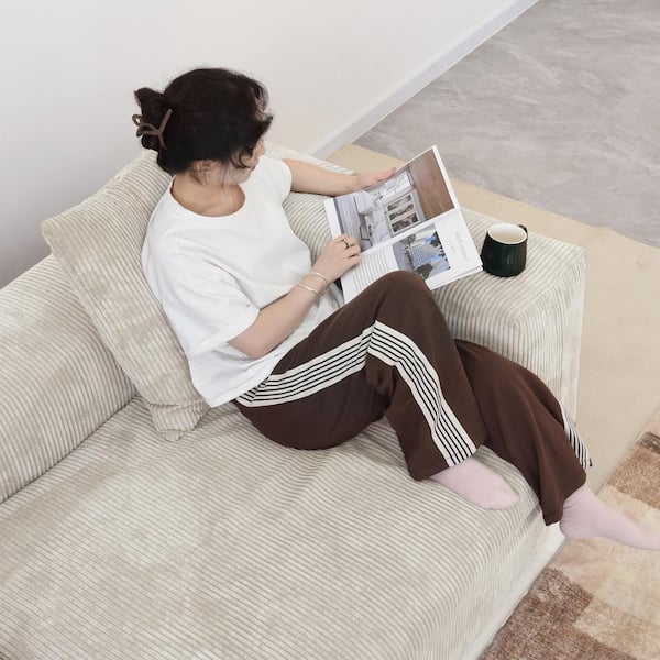 39 in. Flared Arm Corduroy Polyester Large Accent Square Corner Modular Sofa in Beige