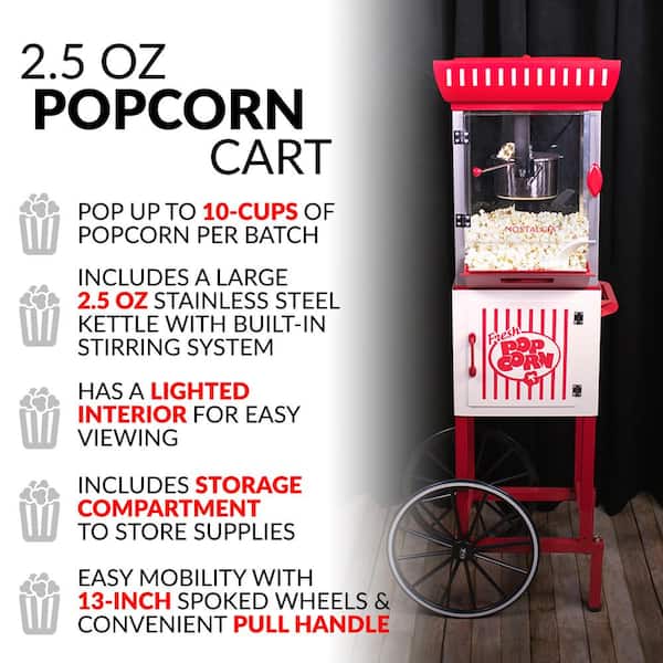 Nostalgia 0.3-Cup Oil Tabletop Popcorn Machine - Red, Pops 10 Cups per  Batch, UL Safety Listed, Dishwasher-Safe Parts