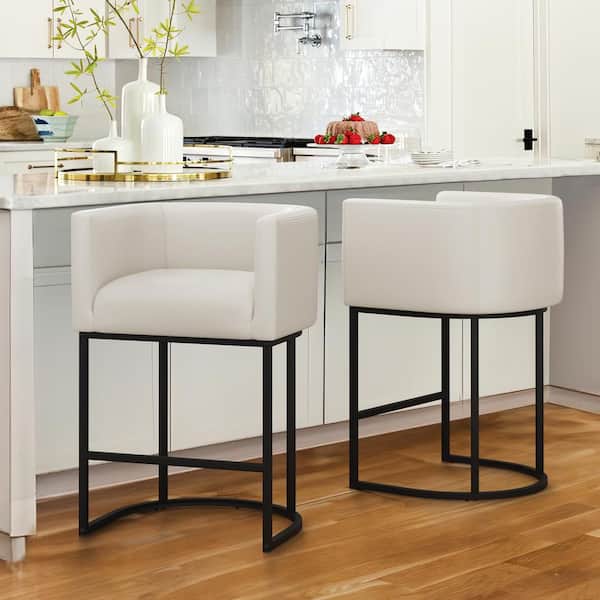 LUE BONA 26 in. Antique-White Low Back Bar Stool with Black LUE BONA 26 in. Antique-White Low Back Bar Stool with Black