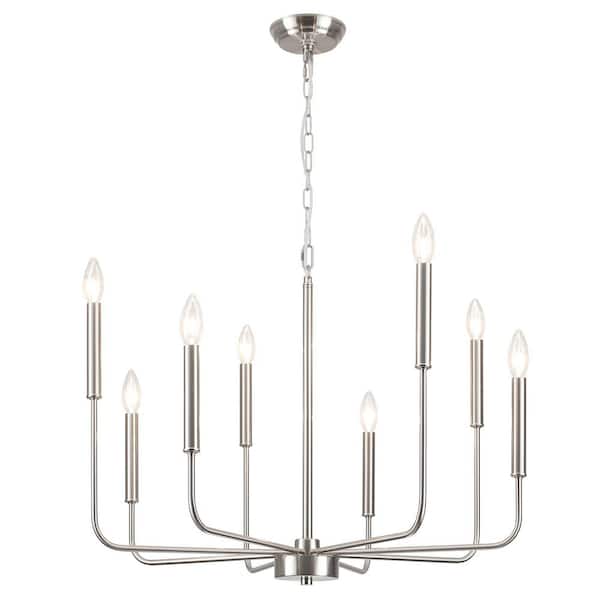 ZJVAIVE 8-Light Nickel Candlestick Hanging Linear Chandelier Lighting Ceiling Light for Kitchen Island
