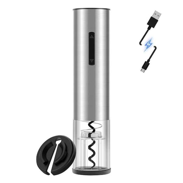 Stainless Steel Silver Wine Opener Electric Rechargeable USB-C with Foil Cutter for Kitchen and Bar Use