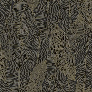 Canales Black Gold Inked Leaves Wallpaper Sample