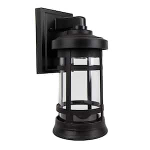 7.1 in. D x 12.75 in. H x 5.75 in. W 1-Light Black Outdoor Round Wall Lantern Sconce with Durable Clear Acrylic Lens