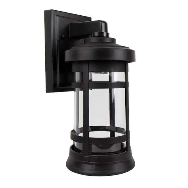SOLUS 7.1 in. D x 12.75 in. H x 5.75 in. W 1-Light Black Outdoor Round Wall Lantern Sconce with Durable Clear Acrylic Lens