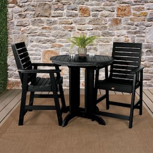 Weatherly Black 3-Piece Recycled Plastic Round Outdoor Balcony Height Dining Set