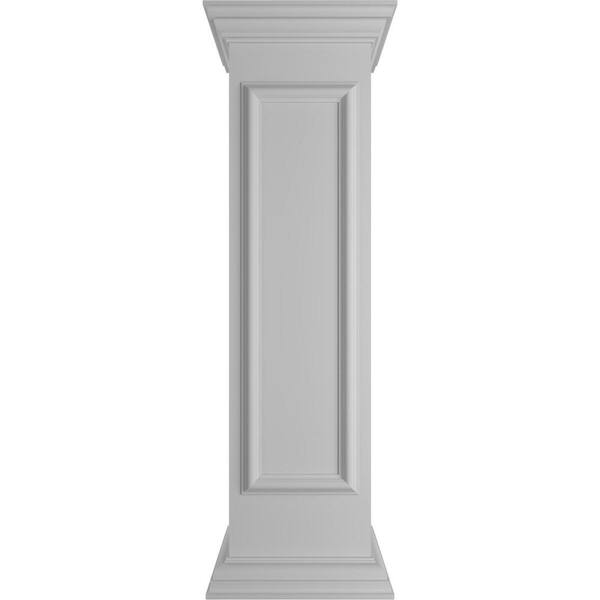 Ekena Millwork Straight 48 in. x 12 in. White Box Newel Post with Panel, Peaked Capital and Base Trim (Installation Kit Included)