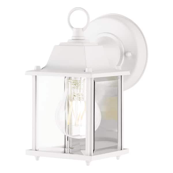 8 in. White Outdoor Hardwired Wall Lantern Sconce with Clear Glass and No Bulb Included