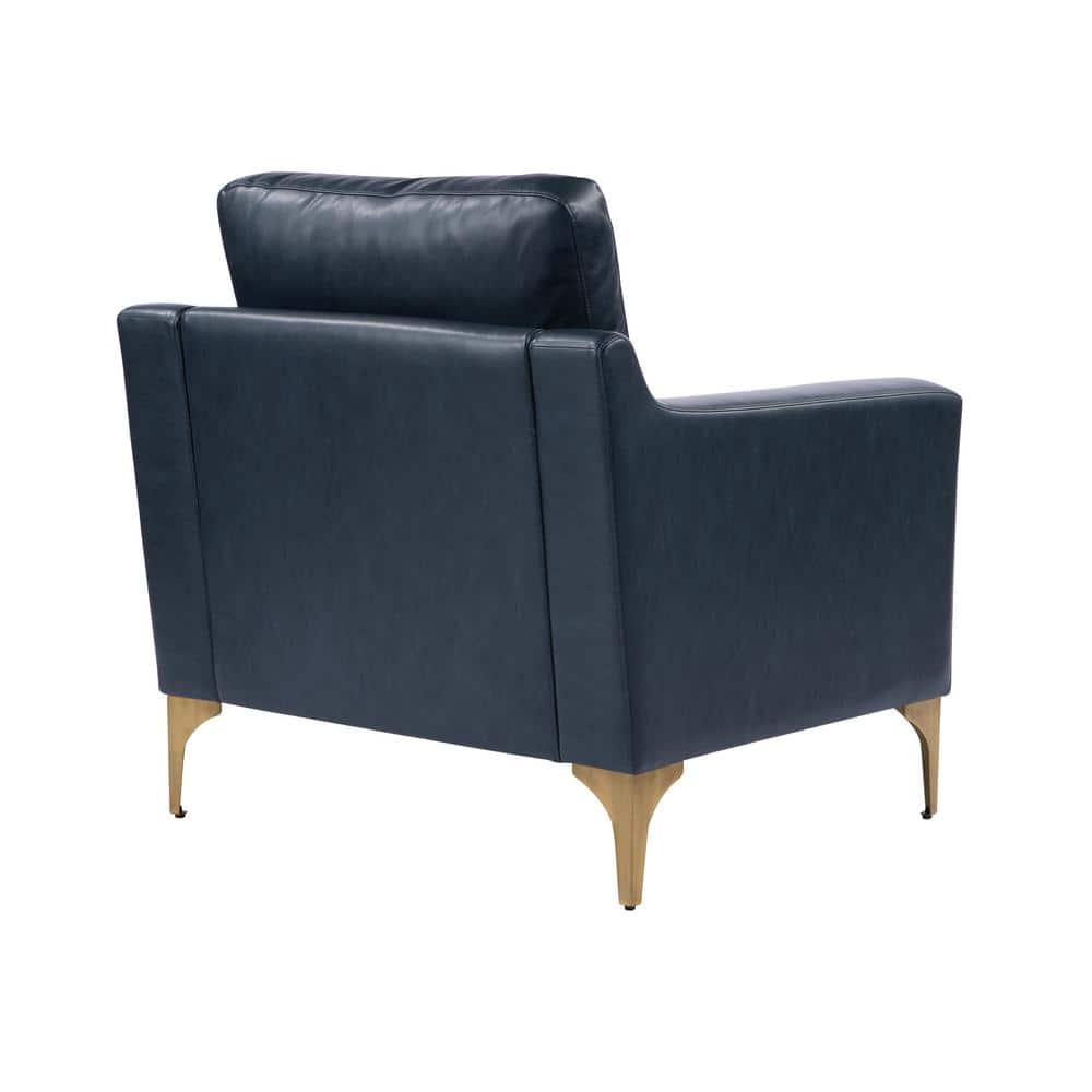 Navy Blue Faux Leather and Wood Accent Chair