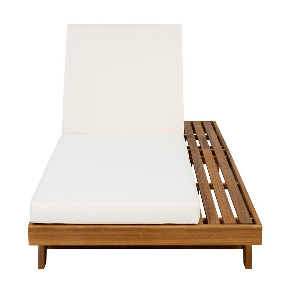 Acacia Wood Brown Outdoor Lounge Chaise with 4 in. Beige Cushion price history on PriceWatchPro