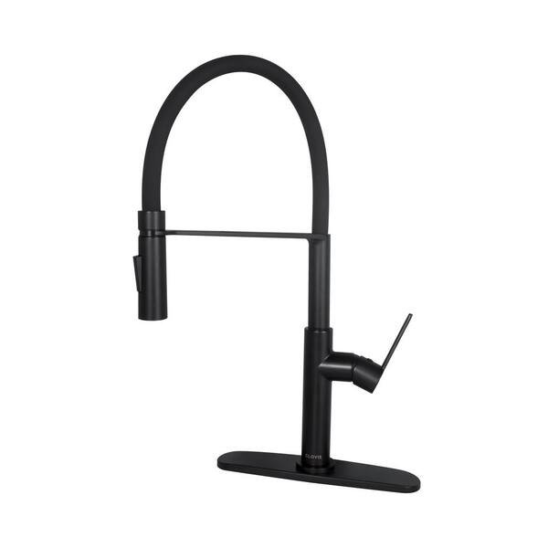 Flynama Single Handle Pull Down Sprayer Kitchen Faucet with Sprayer in Black